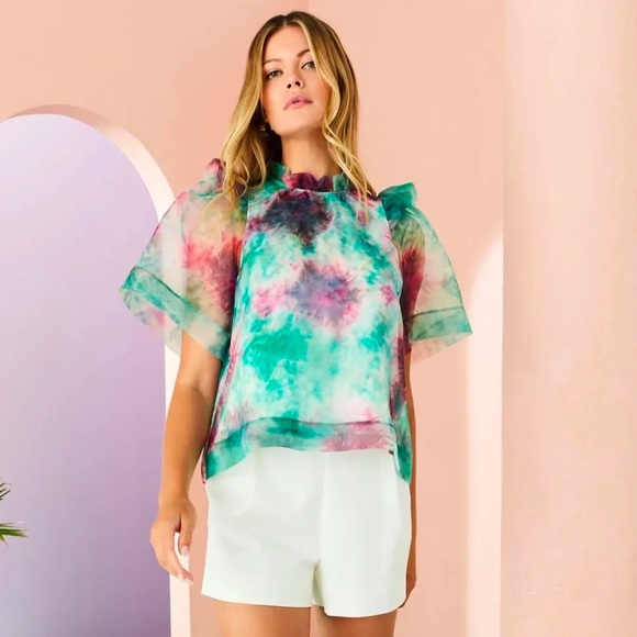 Marie Oliver Ansley tie die sheer blouse in size small - Picture 4 of 5
